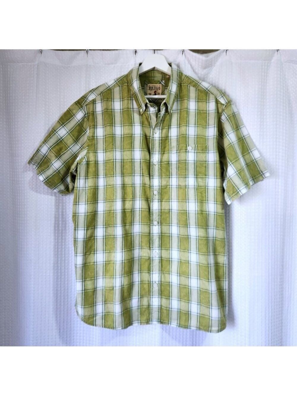 RedHead Plaid Shirt Men’s Large Green Short Sleeve Button Down 100% Cotton